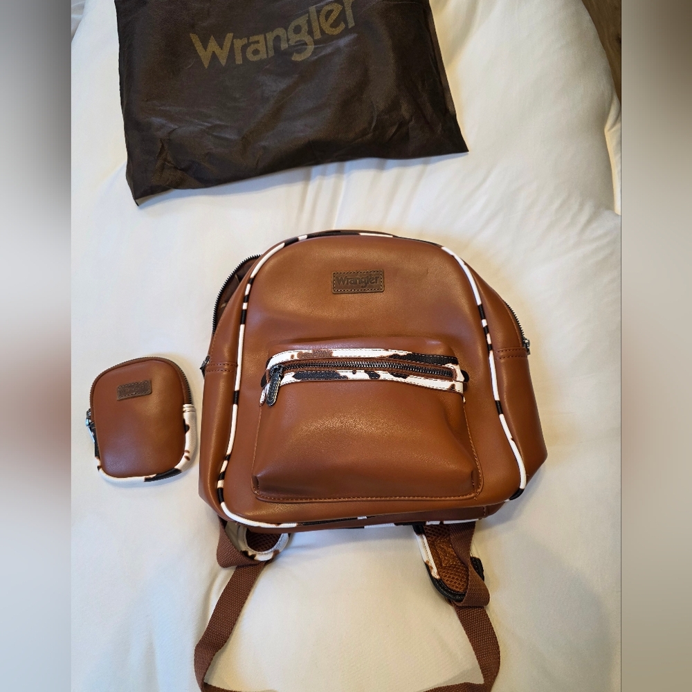 Wrangler Brown and White Backpack with Pouch